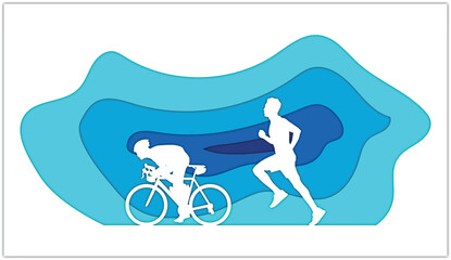 people cycling running silhouette papercut effect eps 10