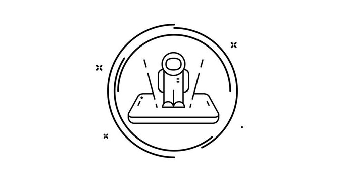 astronaut hologram on smartphone animated outline icon on white background. augmented reality rotation appearance 4k video animation for web, mobile and ui design