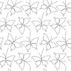 Outline butterfly seamless pattern vector. Abstract backdrop illustration. Graphic wallpaper, white background, fabric, textile, print, wrapping paper or package design.