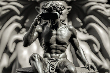 Fototapeta na wymiar Statue in VR glasses