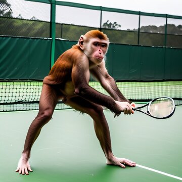 Monkey playing tennis