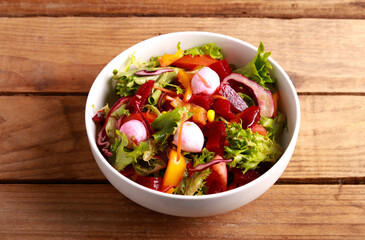 Beetroot, mozzarella salad in a bowl