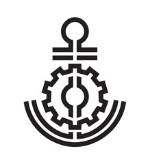 Stylized image of an anchor and a gear