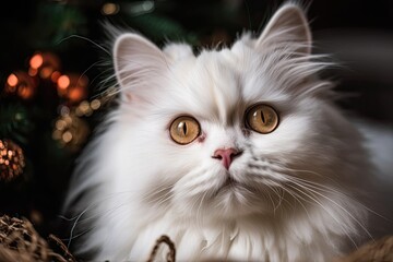 Naklejka na ściany i meble Christmas adorable Persian kitten. Generative AI