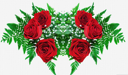 Red roses on canvas on a light background