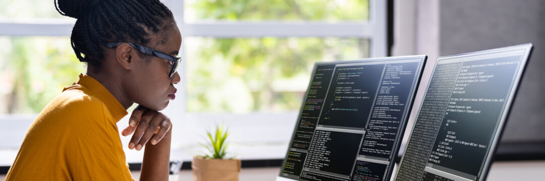African American Woman Programmer. Girl Coding
