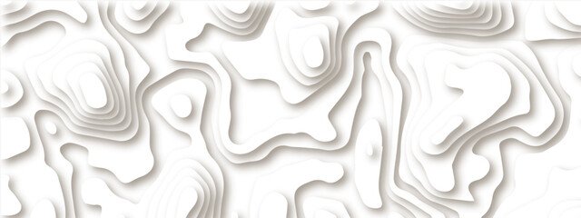 Abstract wavy line 3d paper cut white background. Topographic canyon geometric map relief texture with curved layers and shadow. Abstract realistic papercut decoration textured with wavy layers