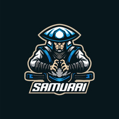 Samurai mascot logo design vector with modern illustration concept style for badge, emblem and t shirt printing. Samurai illustration with a hat on the head.