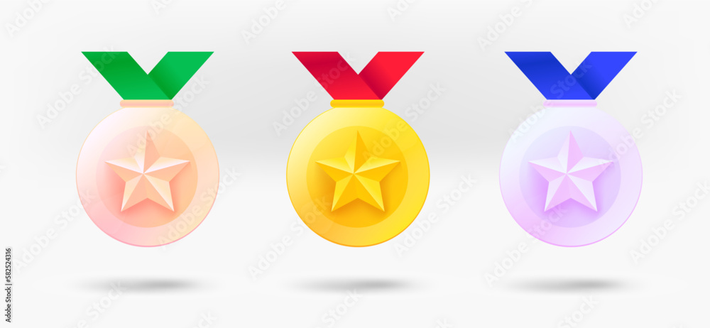 Poster different color calendaretal medals icons collection. 3d vector isolated on white background