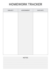 Homework Tracker Planner