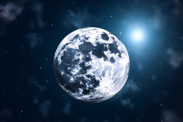 Naklejka na ściany i meble A full moon in the sky with clouds and stars Islamic background, Ramadhan background made with generative AI