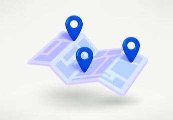 Paper map with blue points. 3d vector illustration