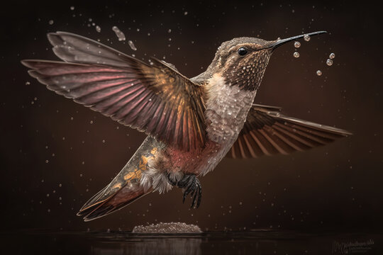 Hummingbird in flight on the water surface