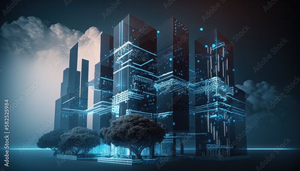 Wall mural high-tech technology future buildings in a world of innovation background generative ai