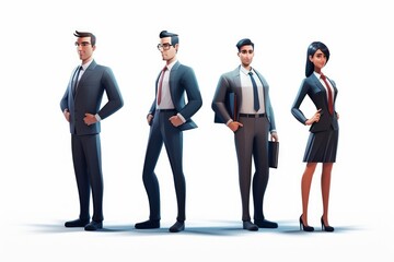 Business Team Ready for Office Work: Successful Team in Clipart Style with Faceless and Low Poly Elements, Generative AI