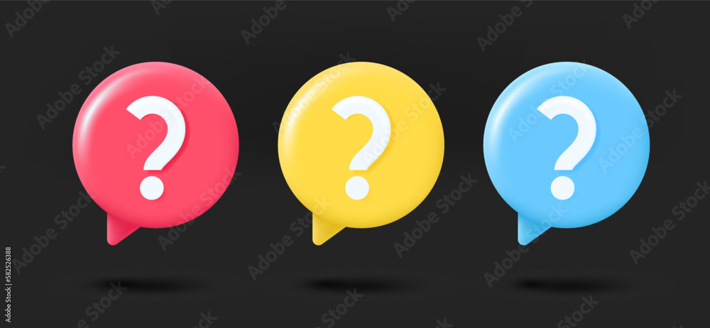 Poster Different color speech cloud icons collection. 3d vector isolated on black background