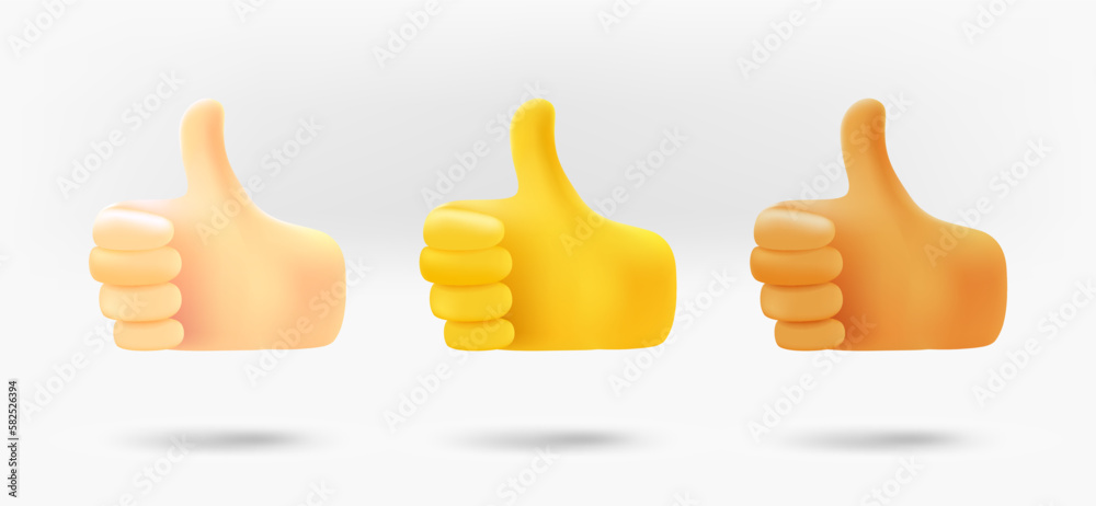 Poster different color human hands gesture icons collection. 3d vector isolated on white background