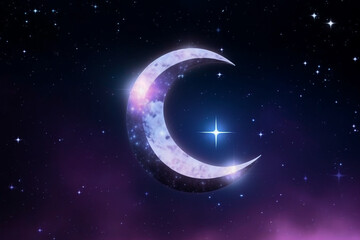 Obraz na płótnie Canvas A half moon in the sky Islamic background, Ramadhan background made with generative AI