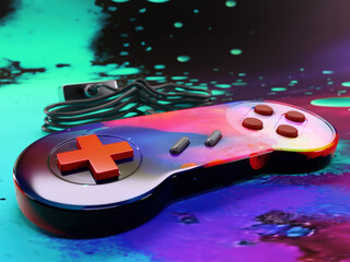 Game controller in abstract splashy colors
