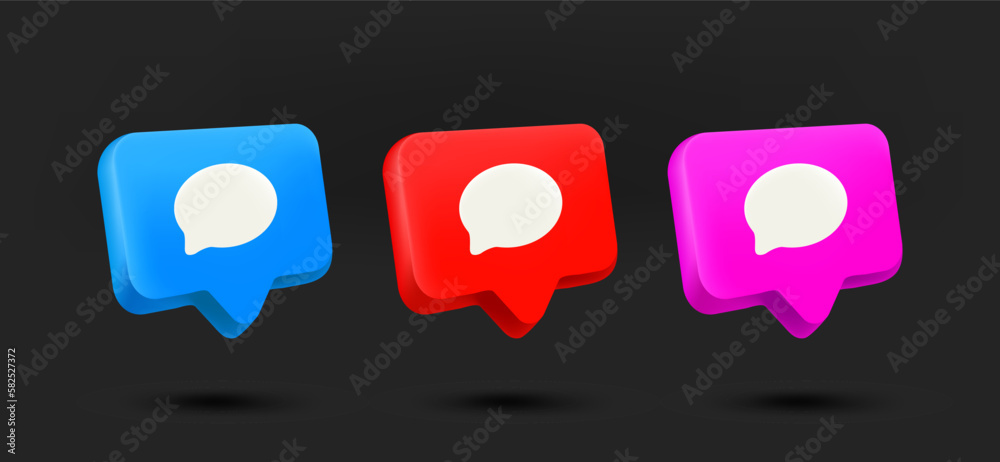 Poster color speech cloud icons collection. 3d vector isolated on black background