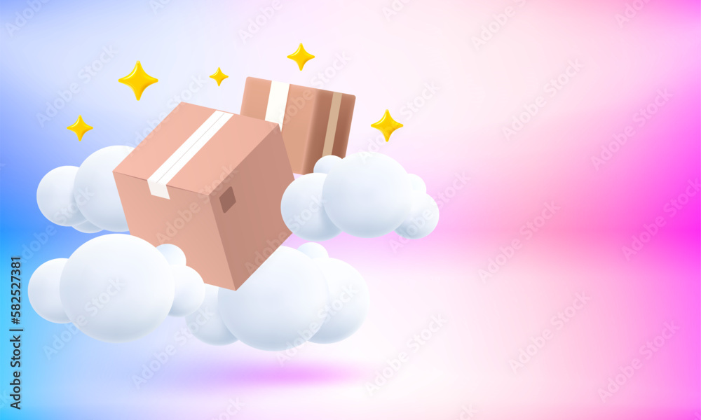 Aufkleber post parcels in a sky. mail delivery concept. 3d vector banner with copy space