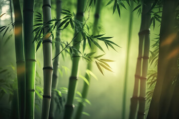 Fresh Bamboo Trees In Forest With Blurred Background (ai generated)