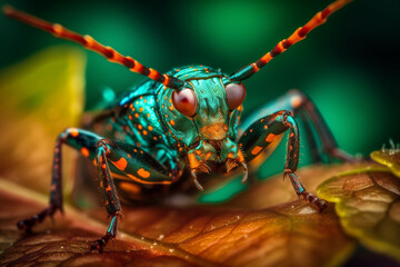 Fototapeta premium Macro view of an assassin bug. generative AI