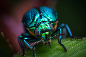 Fototapeta premium Macro view of insect or bug known as brush jewel beetle. generative AI