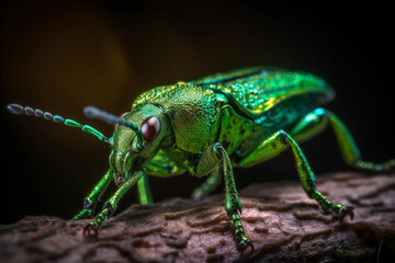 Fototapeta premium Macro view of insect or bug known as Papuan green weevil. generative AI
