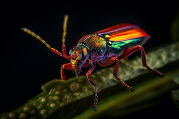 Naklejka premium Macro view of insect or bug known as red spotted jewel beetle. generative AI