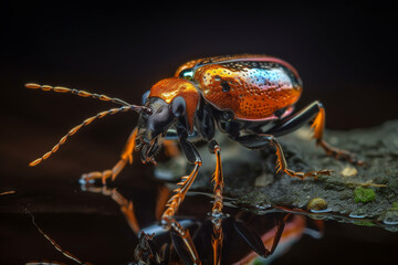 Fototapeta premium Macro view of insect or bug known as violin beetle. generative AI