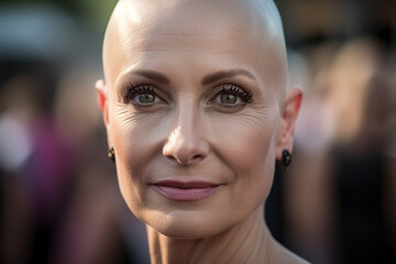 Beautiful bald white woman with shaved head. generative AI