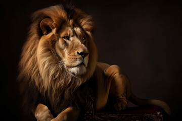 Majestic lion with black background. generative AI