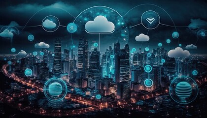 Obraz na płótnie Canvas Internet of things industrial computing and security in smart cities concept background generative aii