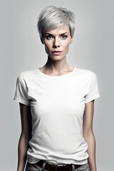 Fototapeta premium AI GENERATIVE, Cportrait of young girl in white t-shirt, mock-up concept