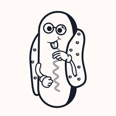 Hotdog cartoon snake, Hotdog Doodle Cartoon Character Line Art