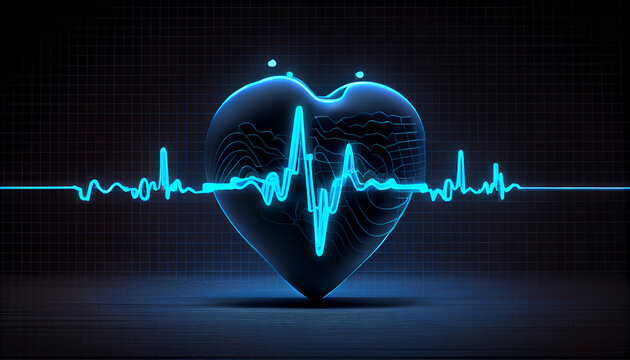 Emergency  monitoring Blue glowing neon heart pulse World Health Day Concept Ai generated image