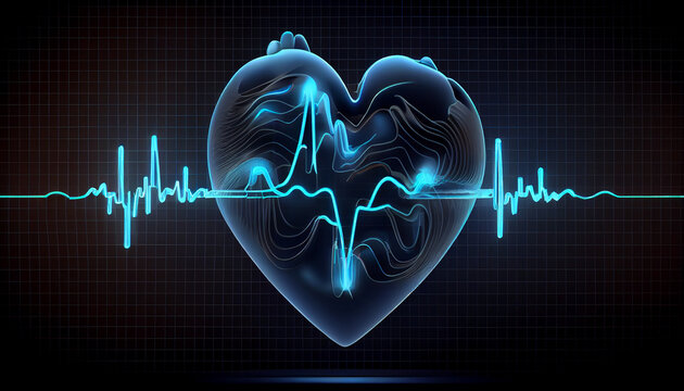 Emergency  monitoring Blue glowing neon heart pulse World Health Day Concept Ai generated image