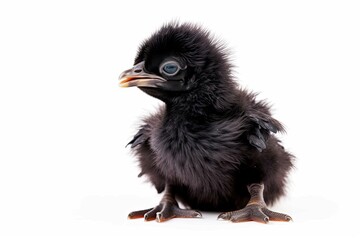 Fototapeta premium Newborn Chinese Silkie with Open Beak Isolated on White Background. Generative AI