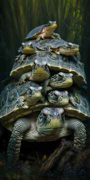Tortoise with his turtles on his back