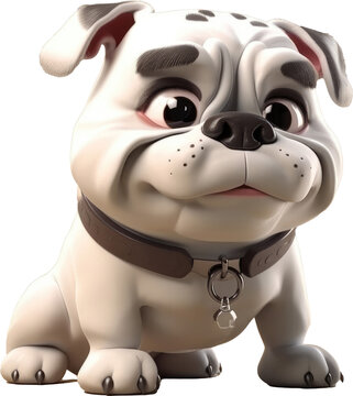3D cute bulldog cartoon isolated on white, transparent background, PNG, Generative AI