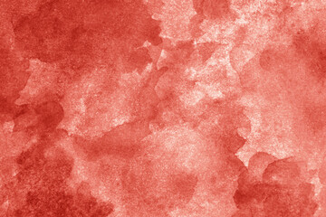 Red orange watercolor on paper. Abstract pattern. Coral color. Art background for design.Grunge. Daub stain blot splash.