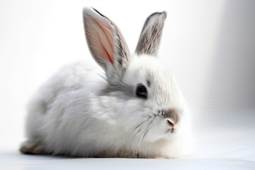 White background with a cute rabbit. Generative AI