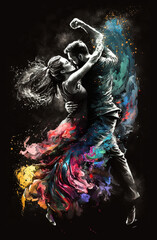 Fototapeta na wymiar Generative AI illustration of Young couple dancing on the street