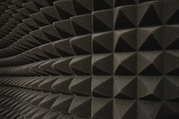 Fotobehang Black Geometric Pyramid Acoustic Foam for Sound Proofing, Studio Recording Room Enhancement Equipment © czitrox