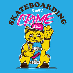 Lucky Cat Mascot Character Design Skateboard Design
