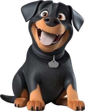 3D cute Rottweiler cartoon isolated on white, transparent background, PNG, Generative AI