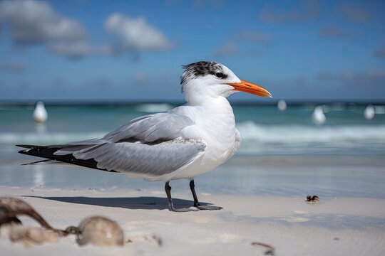 Cayo Coco, Cuba, is home to a royal tern (Thalasseus maximus). Generative AI