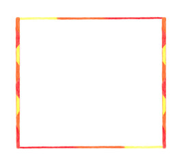 Illustration of decorative red and yellow frame hand drawn with colored pencils isolated on white background