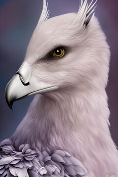 Close-up portrait of a beautiful, graceful bird. Photography in Voguestyle. Postcard. generative AI